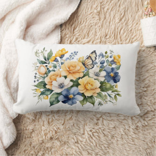 Blaue Weiße Gelbe Florale Butterfly Watercolor-Ges Lendenkissen