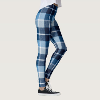 Blaue weiße gemütliche Karo-Flanell Leggings