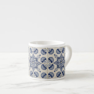 Blaue weiße geometrische Blumenmuster im Vintage-S Espressotasse