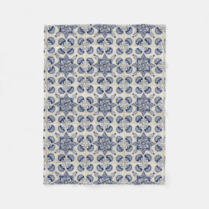 Blaue weiße geometrische Blumenmuster im Vintage-S Fleecedecke
