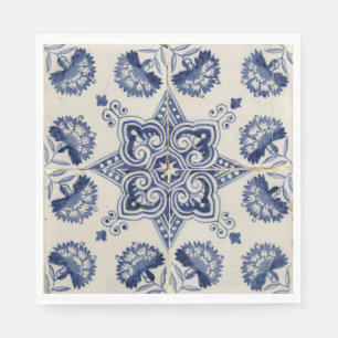 Blaue weiße geometrische Blumenmuster im Vintage-S Serviette