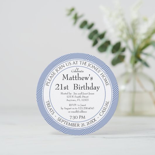 Blaue/weiße, gerötete Streifen für alle Altersgrup Einladung (Stehend Vorderseite)