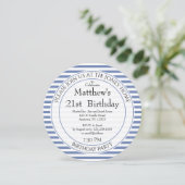 Blaue/weiße, gerötete Streifen für alle Altersgrup Einladung (Stehend Vorderseite)