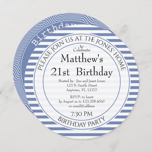 Blaue/weiße, gerötete Streifen für alle Altersgrup Einladung (Vorne/Hinten)
