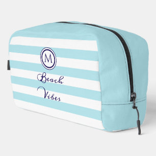 Blaue & Weiße Gestreifte Strand-Vibes-Monogramm Waschbeutel