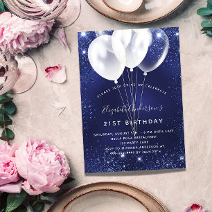 Blaue, weiße Glitzer-Ballons auf der Geburtstagsfe Einladung