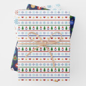 Blaue weiße Gnomaden Herz Schneeflocken Weihnachte Geschenkpapier Set (Beispiel)