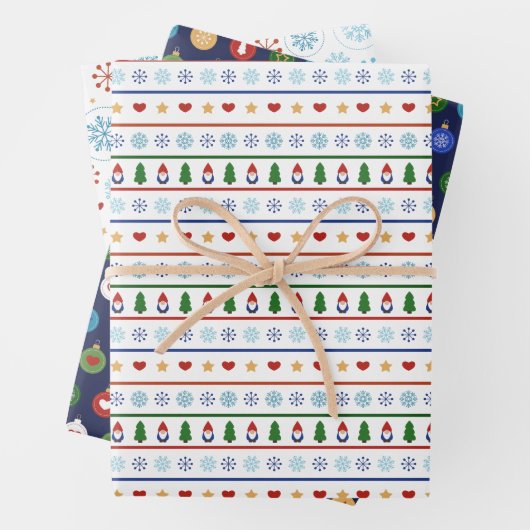 Blaue weiße Gnomaden Herz Schneeflocken Weihnachte Geschenkpapier Set (Beispiel)