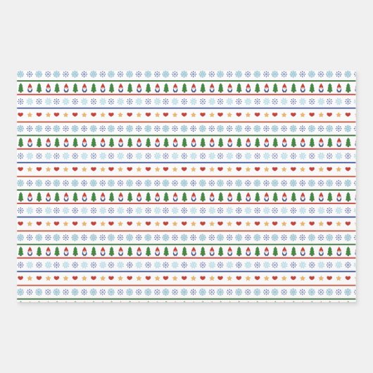 Blaue weiße Gnomaden Herz Schneeflocken Weihnachte Geschenkpapier Set (Vorderseite)