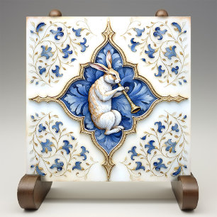 Blaue Weiße Gold Hase Mittelalterliche Ornamentik Fliese