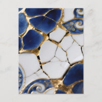 Blaue Weiße Gold Kintsugi Porzellan Mosaik
