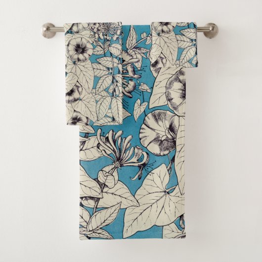 Blaue weiße Grafik Blumen Muster Badhandtuch Set (Insitu)