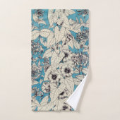 Blaue weiße Grafik Blumen Muster Badhandtuch Set (Handtuch)