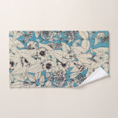 Blaue weiße Grafik Blumen Muster Badhandtuch Set (Handtuch)