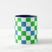 Blaue Weiße Grüne Karierte Gestaltung Tasse (Zentrum)