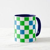 Blaue Weiße Grüne Karierte Gestaltung Tasse (VorderseiteRechts)