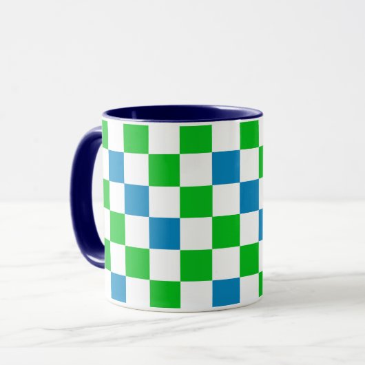 Blaue Weiße Grüne Karierte Gestaltung Tasse (Vorderseite Links)