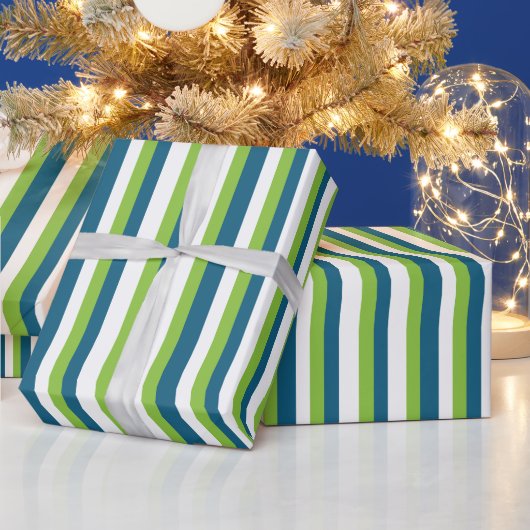 Blaue weiße grüne Streifen Geschenkpapier (Feiertage)