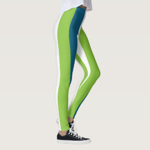 Blaue Weiße Grüne Vertikale Streifen Leggings