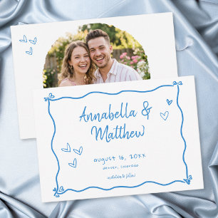Blaue weiße handgezeichnete Herz Whimsical Foto  Save The Date