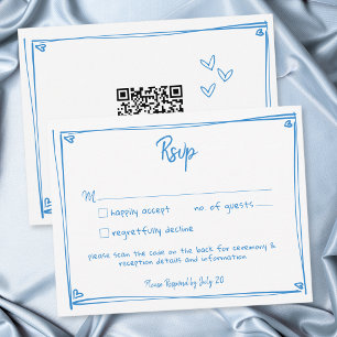 Blaue weiße handgezeichnete Herz Whimsical Hochzei RSVP Karte