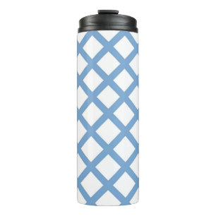 Blaue weiße Harlekin-Diamant-Streifenmuster Thermosbecher