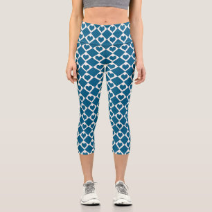 Blaue Weiße Herz Schachbrett Muster Capri Leggings