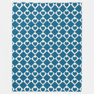 Blaue Weiße Herz Schachbrett Muster Fleecedecke