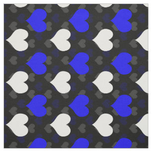 Blaue Weiße Herzen Schwarz  Stoff