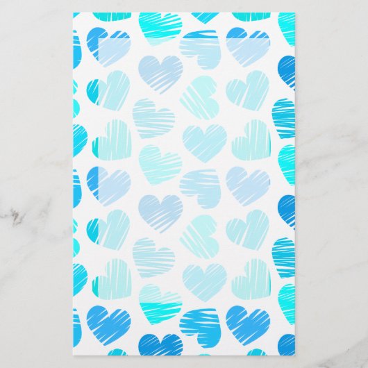 Blaue weiße Herzen Stationery Briefpapier (Vorderseite)