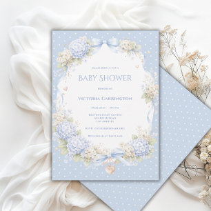 Blaue Weiße Hortensien Band Vintage Baby Shower Einladung