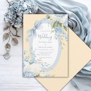 Blaue Weiße Hortensien Gelbe Elegante Hochzeit Einladung