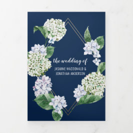 Blaue weiße Hydrangeas auf Hochzeiten der Marine Dreifach Gefaltete Einladung