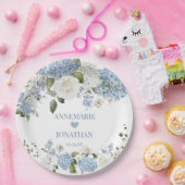 Blaue weiße Hydrangeas, Blütenblütenhochzeit in We Pappteller (Party)