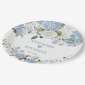 Blaue weiße Hydrangeas, Blütenblütenhochzeit in We Pappteller (Schrägansicht)