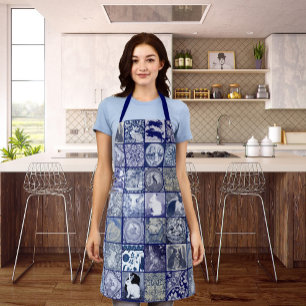 Blaue weiße Kaninchen-Kachel Unique Vintage-Kunst Schürze