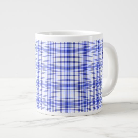 Blaue weiße karierte 2 Jumbo-Tasse (Vorderseite Rechts)