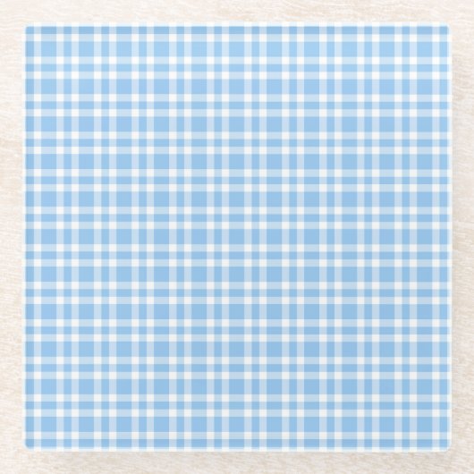 Blaue weiße Karo-Muster Glasuntersetzer (Vorderseite)
