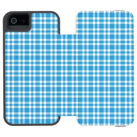 Blaue weiße Karo-Muster Incipio iPhone Geldbeutel-Hülle (Folio Geöffnet)