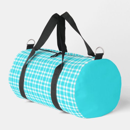 Blaue weiße Karo-Muster Klein Duffle Bag (Linke Seite)