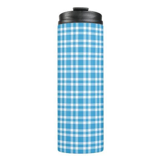 Blaue weiße Karo-Muster Thermosbecher (Vorderseite)