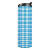 Blaue weiße Karo-Muster Thermosbecher (Nach links gedreht)