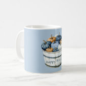 Blaue weiße Karo orange Kürbiseimer Kaffeetasse (Vorderseite Links)