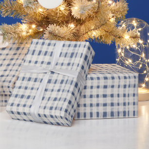 Blaue weiße Karo-Streifen Weihnachten Geschenkpapier
