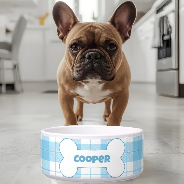 Blaue weiße Karomuster Name Knochen Hund Futter Wa Napf (Von Creator hochgeladen)
