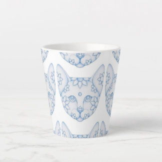 BLAUE & WEISSE KATZEN MIT BLUMEN LATTE-TASSE MILCHTASSE