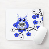Blaue weiße Kirschblüten-Eule Mousepad (Mit Mouse)