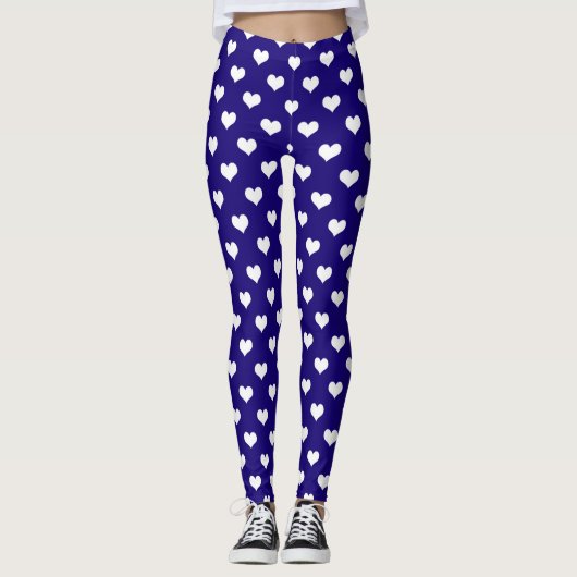 Blaue weiße Liebe Herzdesign Leggings (Vorderseite)