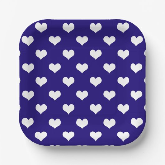 Blaue weiße Liebe Herzdesign Pappteller (Vorderseite)