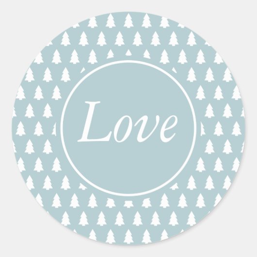 Blaue weiße Liebe Weihnachtsbaummuster Runder Aufkleber (Vorderseite)